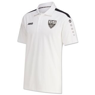 weißes Tennispolo mit schwarzem VfB Wappen und JAKO Schriftzug auf der Brust