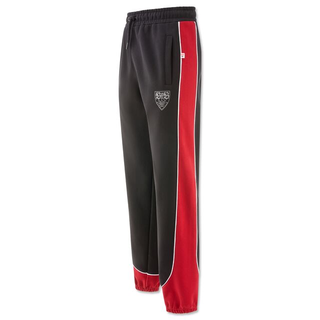 schwarz-rote Sweatpants im 2000er Look mit grauem VfB Wappen