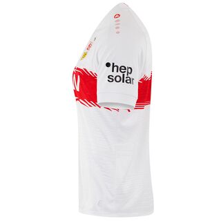 Seitenansicht des weißen VfB Heimtrikots 25/26 im Damenschnitt mit hep solar auf dem Ärmel