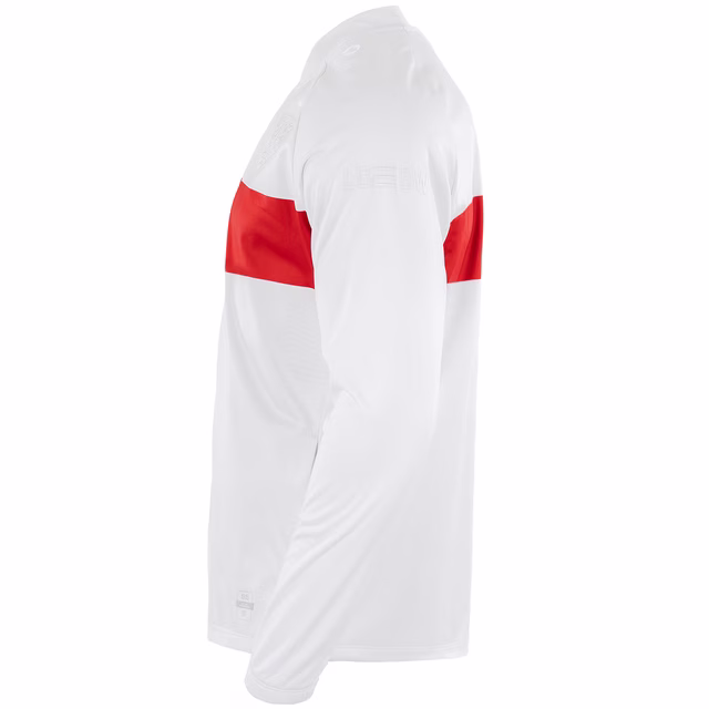 Seitenansicht der Einlaufjacke mit weißem LBBW Logo auf dem Ärmel