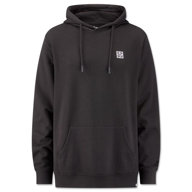 schwarzer Hoodie mit weißem Criss Cross Symbol auf der Brust