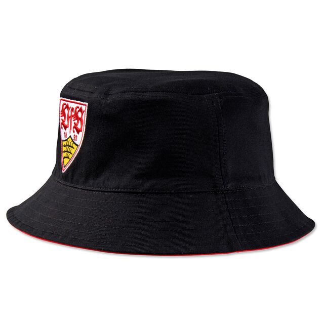 schwarzer Wendefischerhut mit VfB Wappen von der Seite