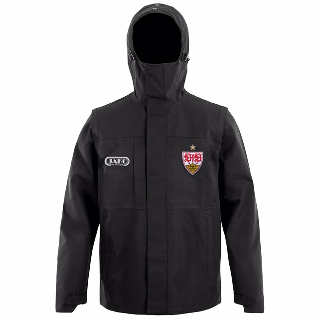 Schwarze Jacke mit JAKO Logo und VfB Wappen 