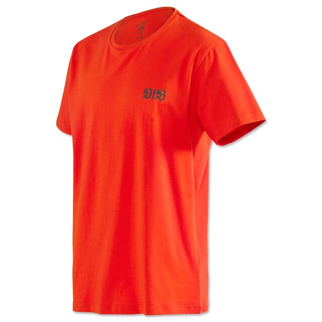 rotes T-Shirt mit schwarzem VfB Logo auf der Brust