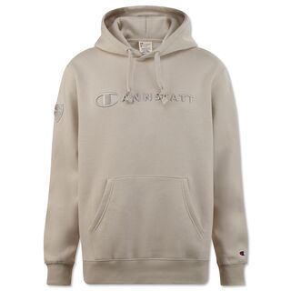 Hoodie in beige mit Cannstatt Schriftzug in der Mitte und VfB Wappen auf dem Ärmel 