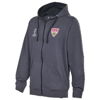 grauer Zip Hoodie mit Seitentaschen, VfB Wappen und Europa League Wappen