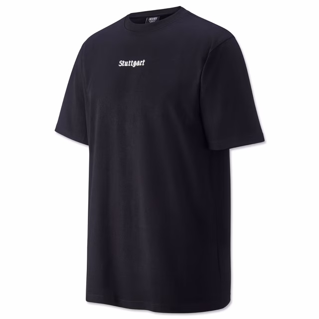 Schwarzes T-Shirt mit weißem Stuttgart Schriftzug 
