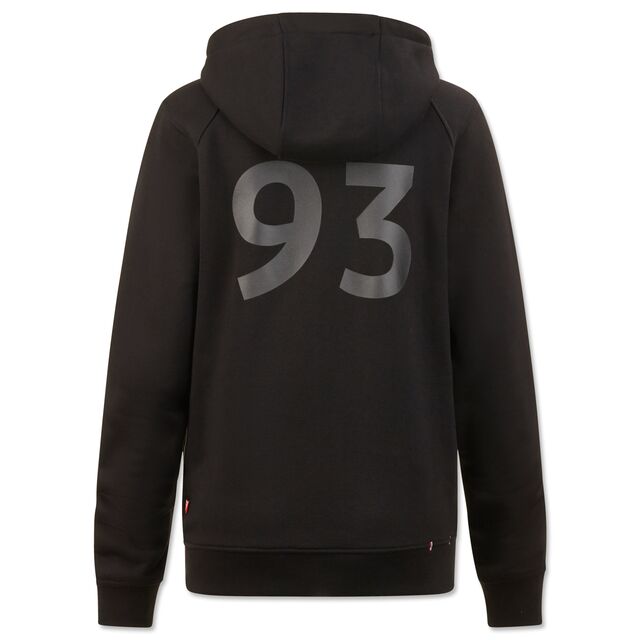 schwarze Rückseite der Jacke Achtzehn93 mit einer aufgedruckten 93