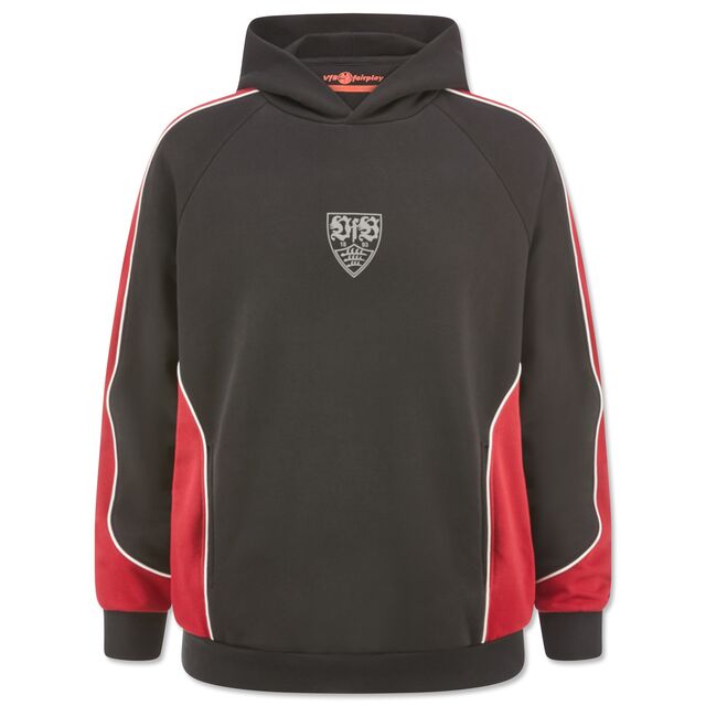 schwarz-roter Hoodie im 2000er Look mit VfB Wappen in der Mitte