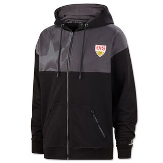 oversized Zip-Hoodie in Grau und Schwarz mit Champions League Ball und VfB Wappen auf der Brust