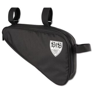 schwarze Fahrradrahmentasche mit weißem VfB Wappen