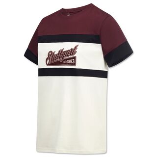 T-Shirt in Bordeauxrot, Weiß und Schwarz mit Schriftzug Stuttgart Seit 1893