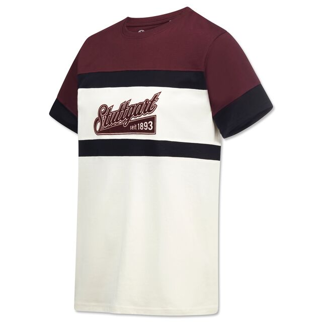 T-Shirt in Bordeauxrot, Weiß und Schwarz mit Schriftzug Stuttgart Seit 1893