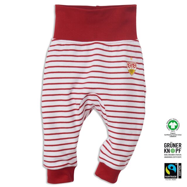 rot-weiß gestreiftes Baby Höschen mit kleinem VfB Wappen