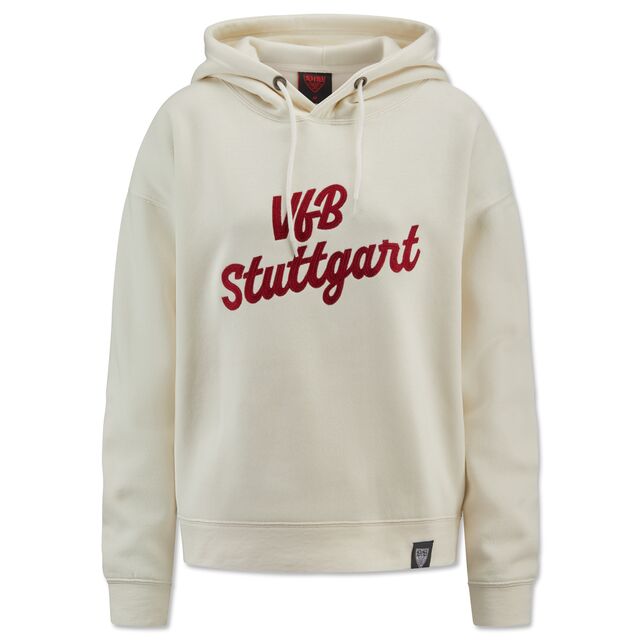 Hoodie in Offwhite mit Damenschnitt mit roter Aufschrift VfB Stuttgart