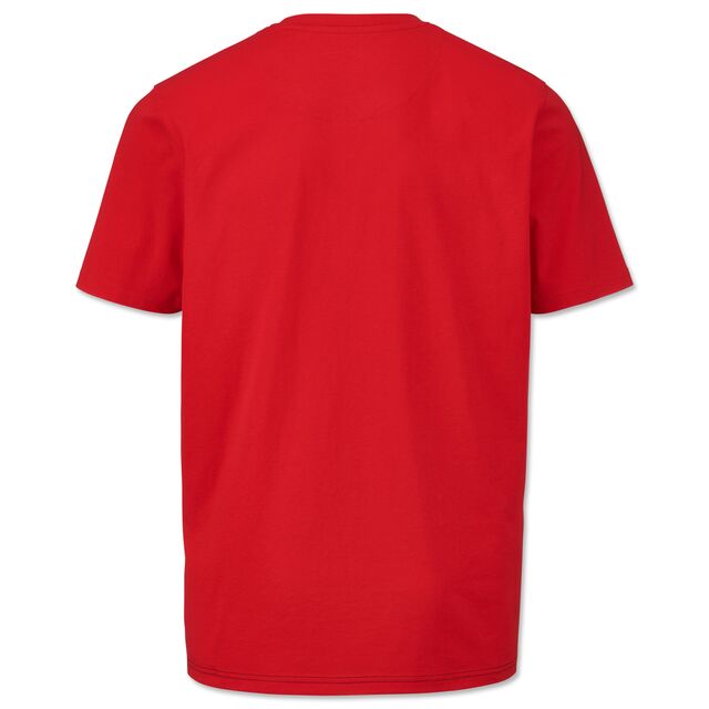 rote Rückseite des T-Shirts