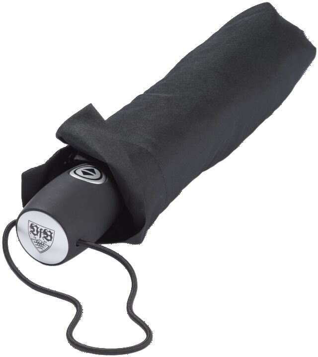 Schwarzer Regenschirm mit silbernem VfB Wappen 