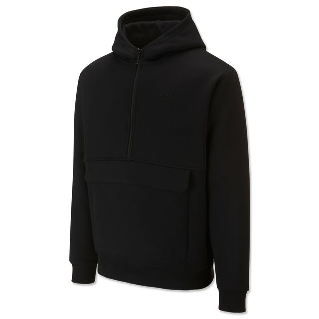 schwarzer Hoodie mit Zipper und kleinem VfB Logo auf der Brust