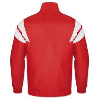 rote Rückseite der VfB JAKO Retro Jacke mit weißen Streifen auf der Schulter