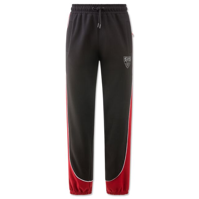 schwarz-rote Sweatpants im 2000er Look mit grauem VfB Wappen
