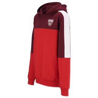 Hoodie in rot und bordeaux mit VfB Wappen auf der Brust 