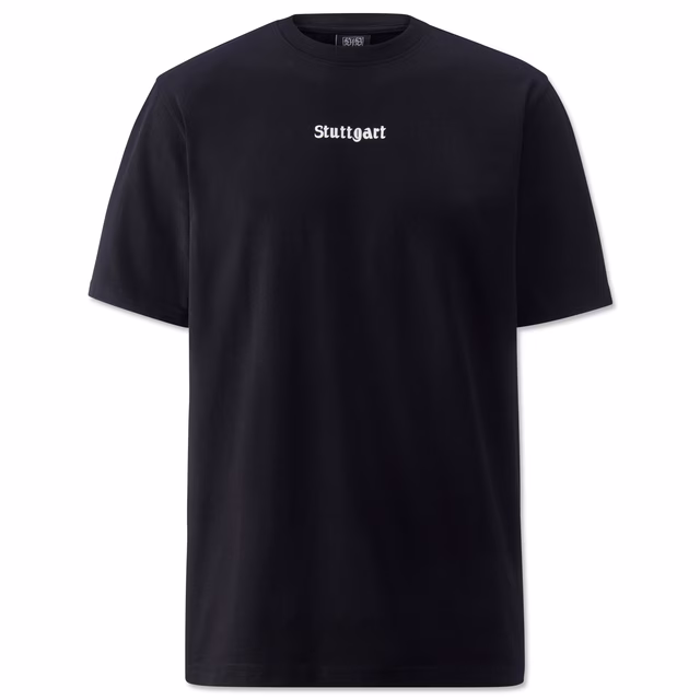 Schwarzes T-Shirt mit weißem Stuttgart Schriftzug 