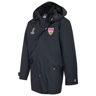 schwarze Outdoorjacke mit VfB Wappen und Europa League Logo