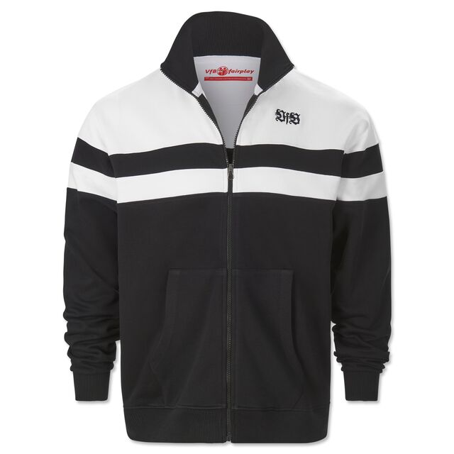 schwarz-weiße Jacke mit VfB Schriftzug auf der Brust