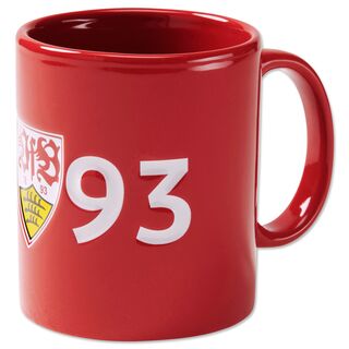 rote Tasse mit der weißen Aufschrift 1893 und dem VfB Wappen