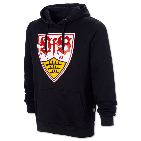schwarzer Hoodie mit Damenschnitt mit Kängurutaschen und großem VfB Wappen