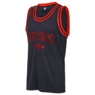 Tanktop mit rotem Kragen, Stuttgart Schriftzug auf dem Bauch und VfB Wappen 1893 