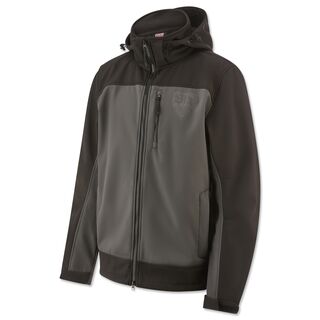 schwarz-graue Softshelljacke mit Reißverschluss, Brusttasche und VfB Wappen auf der Brust