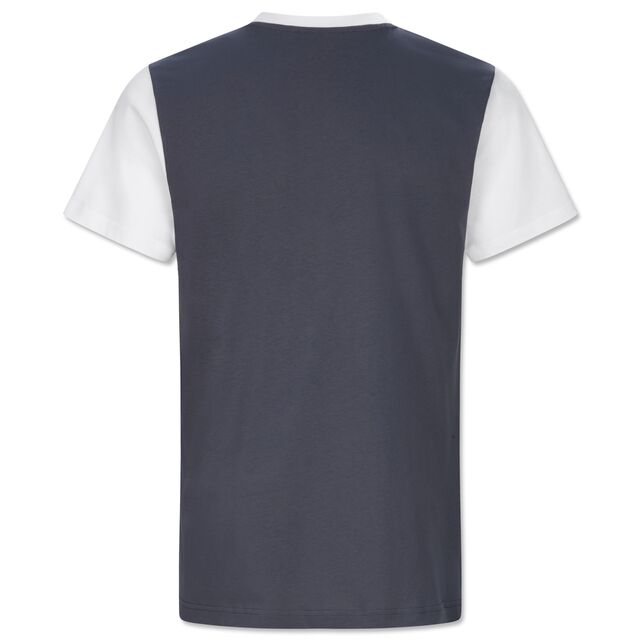 graue Rückseite des T-Shirts Club mit weißen Ärmeln