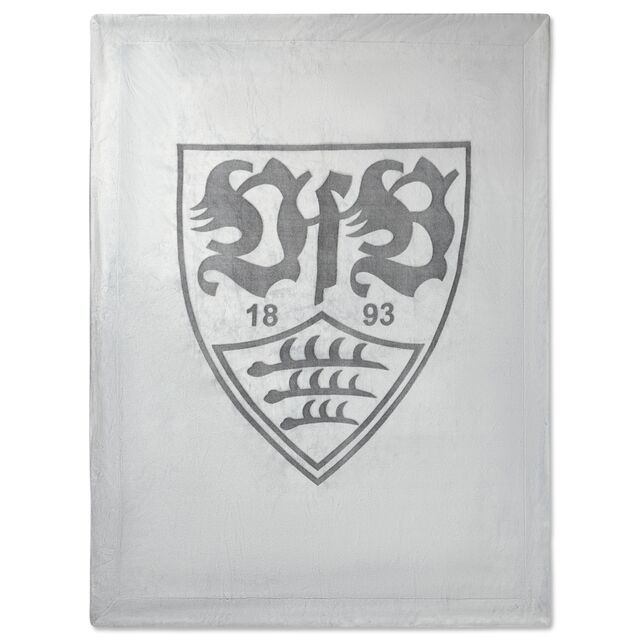 hellgraue Sherpadecke mit großem dunkelgrauen VfB Wappen