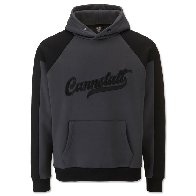dunkelgrauer Hoodie mit schwarzem Cannstatt Schriftzug