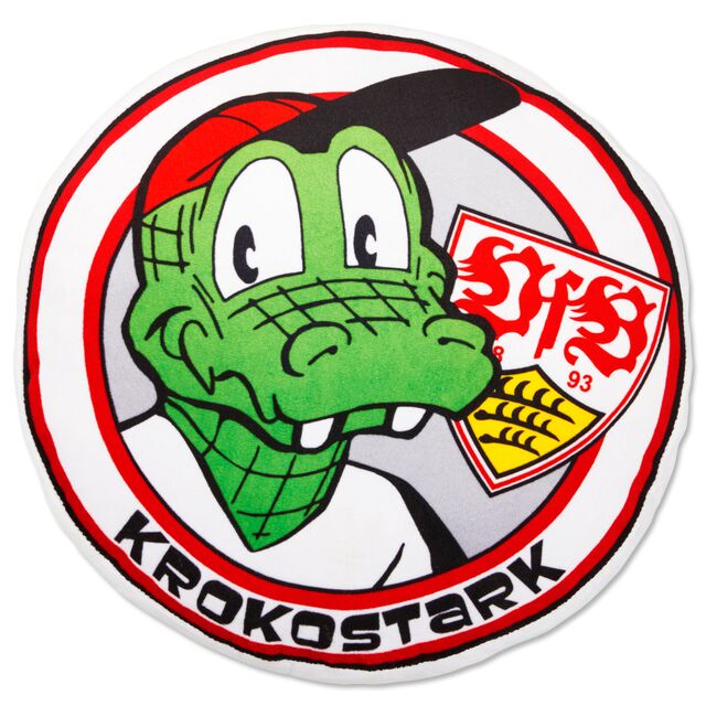 rundes Kissen mit Fritzle und der Aufschrift Krokostark