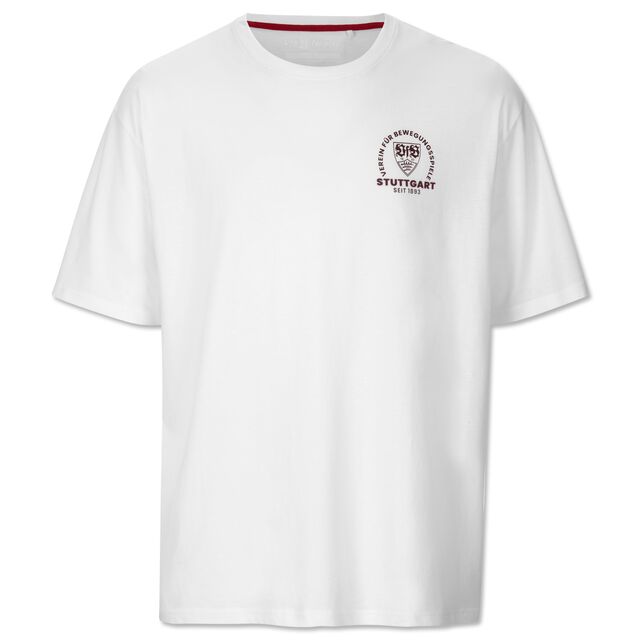 weißes T-Shirt mit VfB Wappen auf der Brust, umrandet mit dem Schriftzug Verein für Bewegungsspiele 