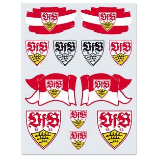 Bogen mit verschiedenen VfB Wappen als Hauttattoos