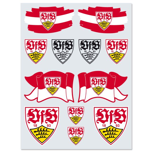 Bogen mit verschiedenen VfB Wappen als Hauttattoos