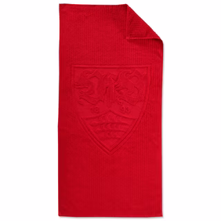 rotes Duschtuch mit rotem VfB Wappen