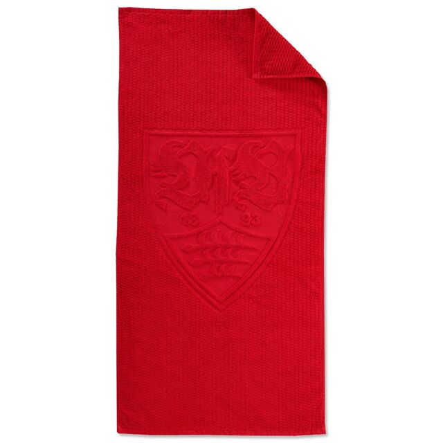 rotes Duschtuch mit rotem VfB Wappen