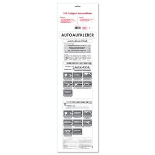 Rückseite der Verpackung mit Eigenschaften und Anwendungen des Autoaufklebers