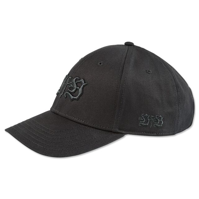 schwarze Kappe mit schwarzem VfB Logo auf der Vorderseite und an der Seite
