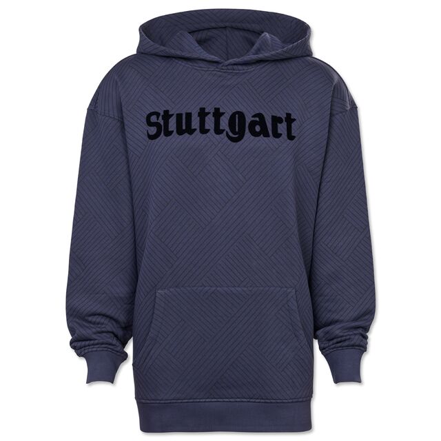 grauer Oversized Hoodie mit Streifen-Muster, Kängurutaschen und schwarzem Stuttgart Schriftzug