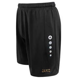 Seitenansicht der schwarzen Shorts mit JAKO Schriftzug und JAKO Punkten