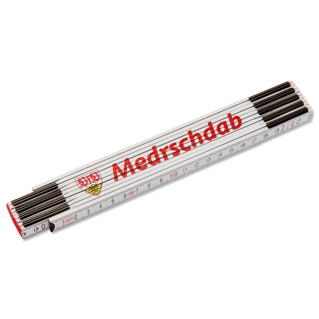 weißer Meterstab mit VfB Wappen und der Aufschrift Medrschtab
