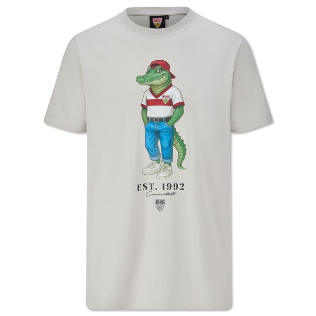 Graues T-Shirt mit Fritzle im Jeans Style und Schriftzug EST 1992 Cannstatt 
