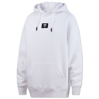 weißer Hoodie mit kleinem schwarzen VfB Wappen auf der Vorderseite