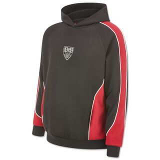 schwarz-roter Hoodie im 2000er Look mit VfB Wappen in der Mitte