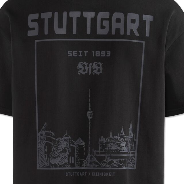 Nahaufnahme der Grafik des Stadtbilds von Stuttgart auf dem T-Shirt